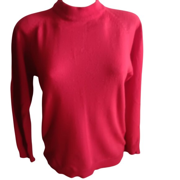 Women's 38 Sweater Large Vintage Red Mock Neck Long Sleeve Acrylic Zipback 70's - Picture 2 of 6